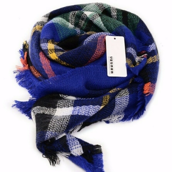 C.C. Boutique Accessories - ONE LEFT! blue oversize tartan plaid blanket scarf
